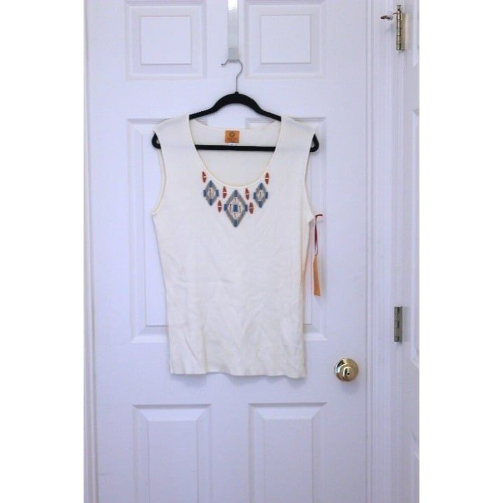 Ruby Rd Woman Off White Tank Top with Beaded Design 3X